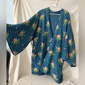 Earthbound trading co. 100% cotton embroidered floral robe style jacket kimono